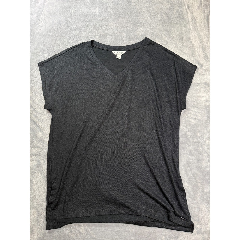 Orvis Classic Collection T-Shirt Womens Medium Black Stretch Short Sleeve V-Neck